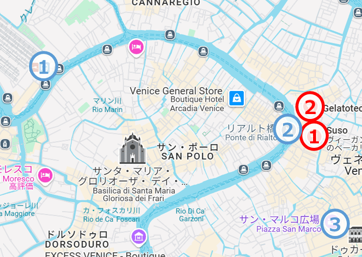 ベネチアの地図とSUSOの位置関係