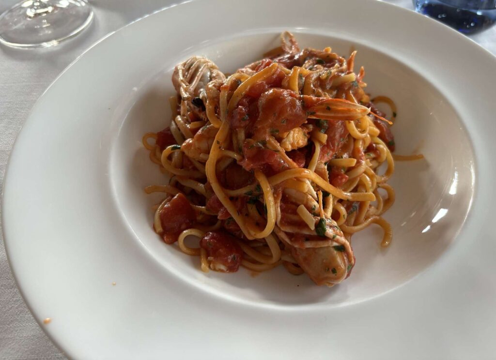 Scampi seafood pasta in Venice