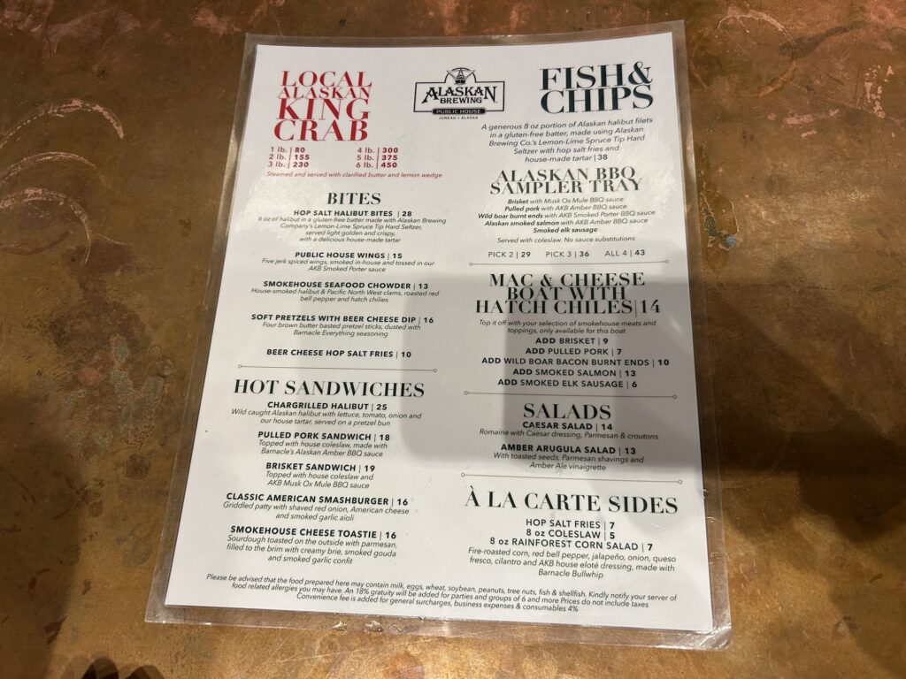 Alaskan brewing menu_1